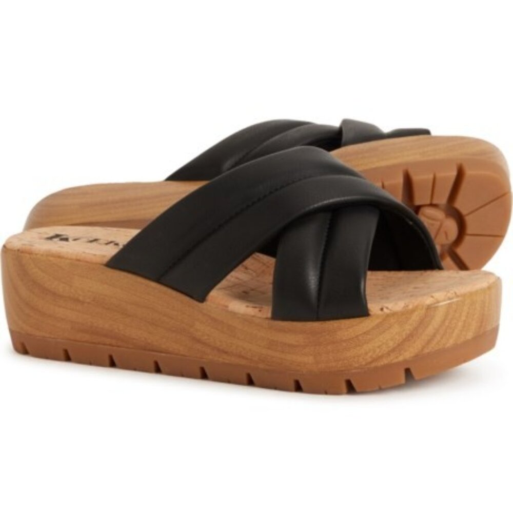 Korks by Kork-Ease Faithe Sandals Quilted Platform Wedge Black Size 8 NEW